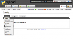 pyLoad web gui configuration ui