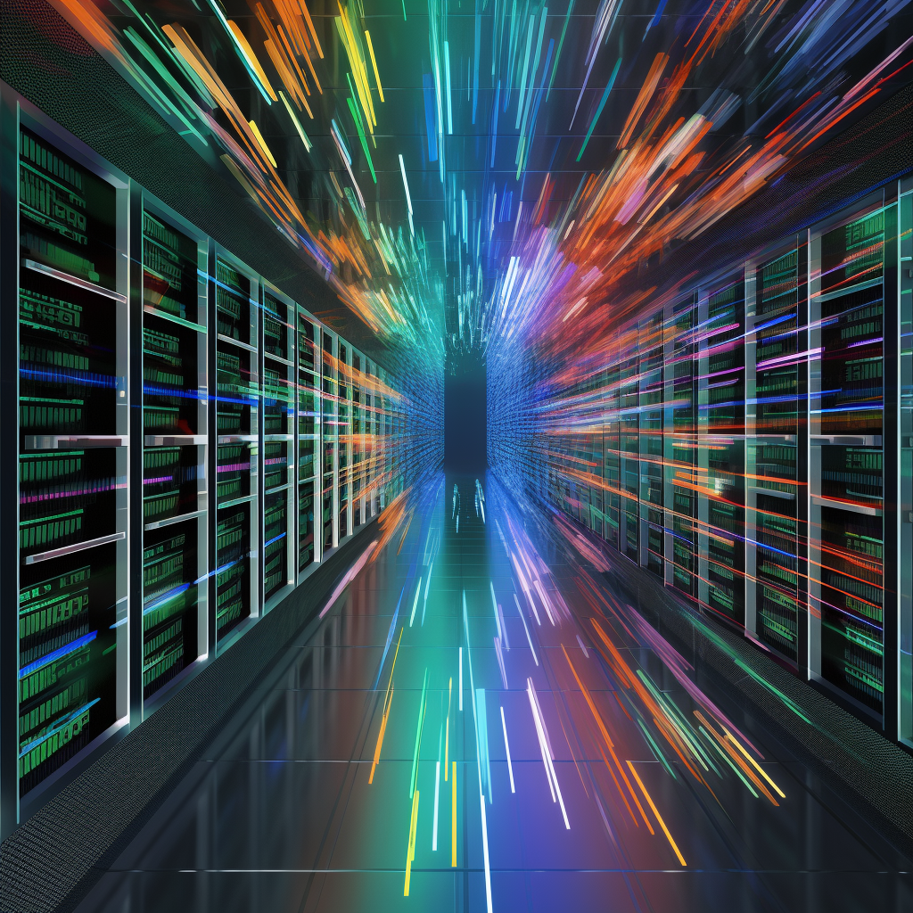Artistic illustration of data being super seeded at light speed from a datacenter of seedboxes