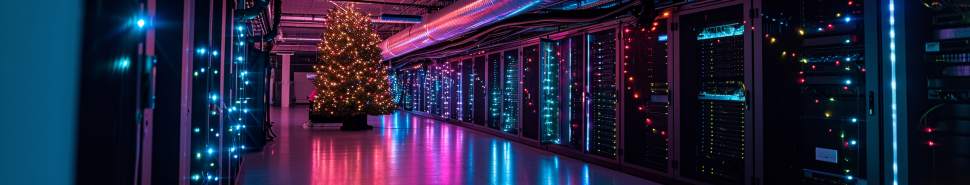 Datacenter with xmas decorations, artistic illustration